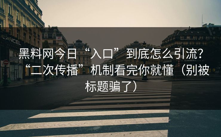 黑料网今日“入口”到底怎么引流？“二次传播”机制看完你就懂（别被标题骗了）